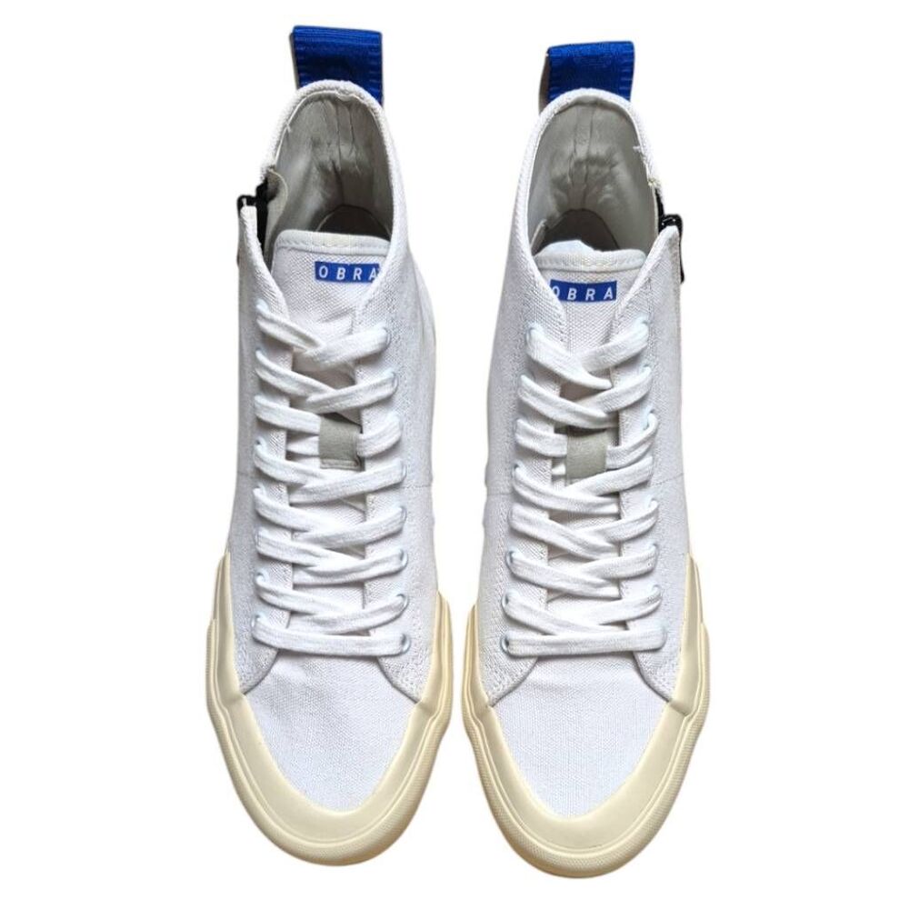 OBRA Canvas High Full Cap Mens 7.5 White Blue Zip High Top Retro Unisex Skate